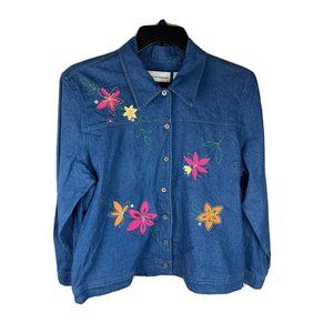 Women's Alfred Dunner denim‎ look embroidered Button Front Top size 14